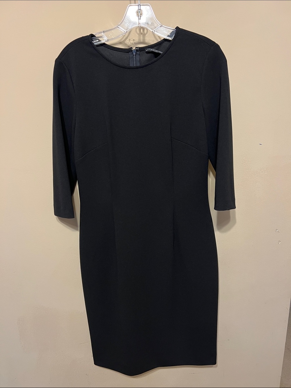 ANTONIO MELANI Black Fitted Midi Dress with Three-Quarter Sleeves
